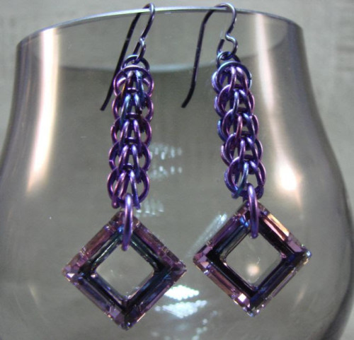 AN Bright Purple Cosmic Square Earrings